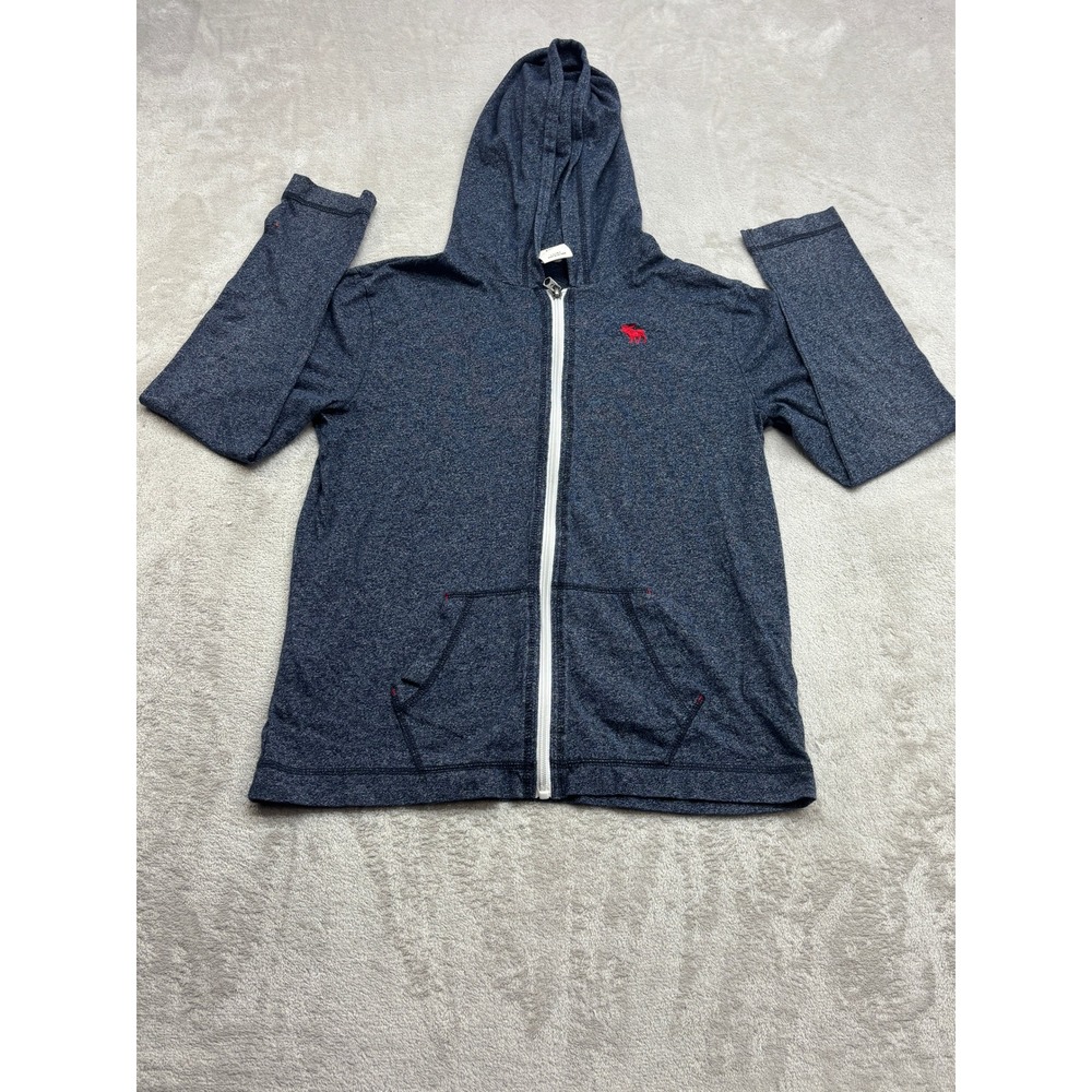 Abercrombie Kids Zip Hoodie Youth L 14 Navy Blue Heather Red Moose Logo Preppy